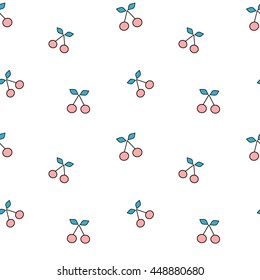 cute flat pink and blue cherry seamless vector pattern background illustration