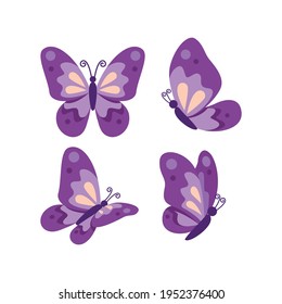 Cute flat purple butterfly collection vector