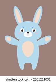 Cute flat rabbit isolated on brown background