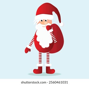 Cute flat santa claus with gift bag. Icon of Santa Claus. Christmas elements vector eps.