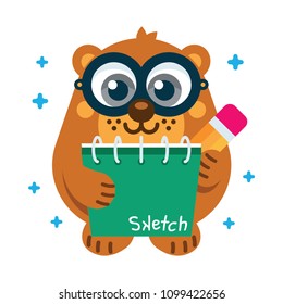 Cute flat school bear doing homework.
100% vector file
