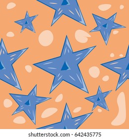 Cute flat seamless pattern with stars drawn in vector. Great for wrapping paper, textiles. Cartoon style.
