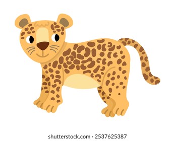 Cute flat simple illustration with little leopard animal on white background.