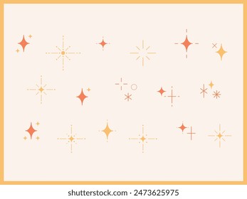 Cute flat simple minimal line illustration set of sparkle twinkle star icon elements. Manga cartoon style. For scrapbooking, graphic, social media, decoration