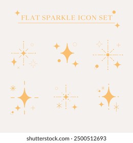 Conjunto de ilustración de línea mínima simple y plana linda de Elementos de ícono de estrella brillante. Manga estilo de dibujos animados. Para scrapbooking, gráfico, redes sociales, decoración