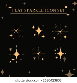 Conjunto de ilustración de línea mínima simple y plana linda de Elementos de ícono de estrella brillante. Manga estilo de dibujos animados. Para scrapbooking, gráfico, redes sociales, decoración