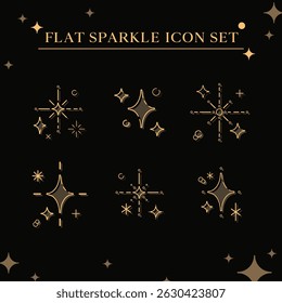 Cute flat simple minimal line illustration set of sparkle twinkle star icon elements. Manga cartoon style. For scrapbooking, graphic, social media, decoration