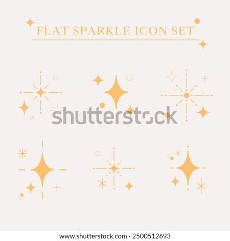 Cute flat simple minimal line illustration set of sparkle twinkle star icon elements. Manga cartoon style. For scrapbooking, graphic, social media, decoration