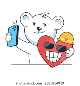 Cute flat sticker of bear selfie 