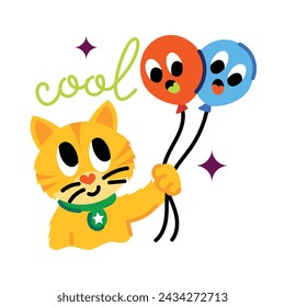 Cute flat sticker of cat balloons 