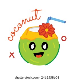 A cute flat sticker of coconut water 