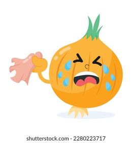 A cute flat sticker of crying onion 
