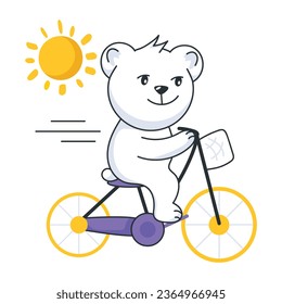 Cute flat sticker of cycling bear