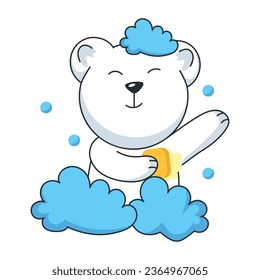 Cute flat sticker depicting a bear taking shower 
