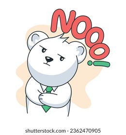 Cute flat sticker depicting grumpy feeling bear 