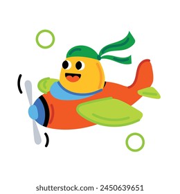 Cute flat sticker of an emoji flying plane 