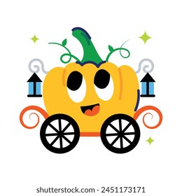 Cute flat sticker of a pumpkin carriage 