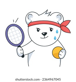 Cute flat sticker of tennis bear