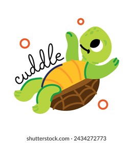 Cute flat sticker of turtle cuddle  