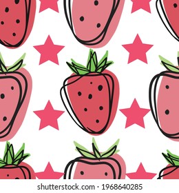 Cute Flat Strawberry Seamless Pattern