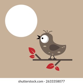 Cute Flat Style Bird Looking at the Sun and Singing. Nature and animals concept vector art