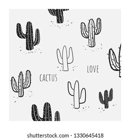 Cute flat style card, postcard, template, poster with cactus. Cactus background