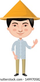 Cute Flat Style Chinese Character Design Illustration with Transparent Background
