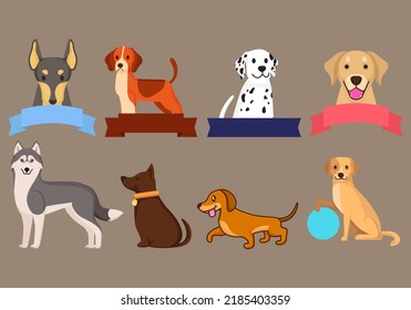 Cute flat style dogs pet cartoon vector illustration. Isolated on background. Vector eps 10. 