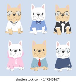 cute flat style french bulldog dog in gentle man costume eps10 vectors illustration