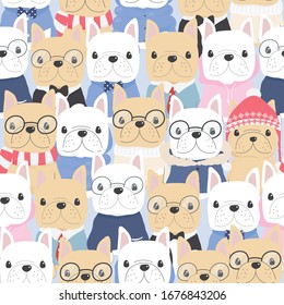 cute flat style french bulldog dog in gentle man costume seamless pattern eps10 vectors illustration