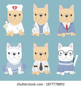 cute flat style french bulldog in career costume collection