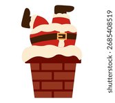 Cute flat style illustration of Santa Claus stuck in a chimney, perfect for Christmas, New Year, holiday humor, and children