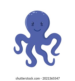 Cute flat style octopus character. Aquatic water underwater animal. Isolated on white backgroud illustration