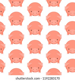 Cute flat style pig seamless pattern for new year or christmas or pork farm or piglet owner or nursery organisation logo, icon, greeting card, poster, banner, wallpaper.