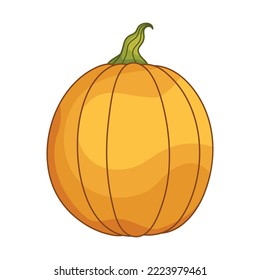 Cute flat style pumpkin. Oval shape. Simple cartoon vegetable icon. Autumn illustration. Clipart element for design for Thanksgiving, Halloween, Harvest Festival.