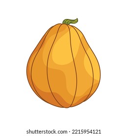 Cute flat style pumpkin. Pear-shaped shape. Simple cartoon vegetable icon. Autumn illustration. Clipart element for design for Thanksgiving, Halloween, Harvest Festival.