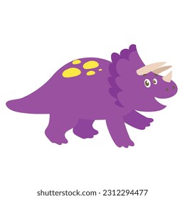 Cute flat Triceratops dinosaur on a white background. Funny cartoon dinosaur isolated on white background for packing paper, fabric, postcard, clothing, printable game card. Vector file. 