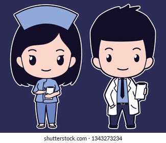 cute flat vector boy and girl character in doctor and nurse outfit 