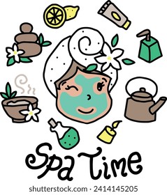 elementos de iconos de spa con estilo de dibujos animados tipo vector plano lindo