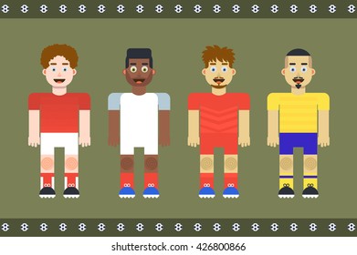 Cute flat vector football avatars. Characters are perfect for web, social media, infographics, marketing, advertising, presentations, animations, flyers, posters, cards, etc.