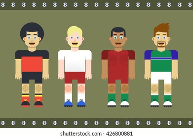 Cute flat vector football avatars. Characters are perfect for web, social media, infographics, marketing, advertising, presentations, animations, flyers, posters, cards, etc.