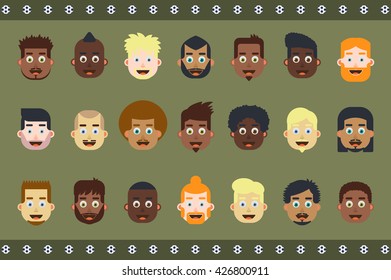 Cute flat vector football avatars. Characters are perfect for web, social media, infographics, marketing, advertising, presentations, animations, flyers, posters, cards, etc.