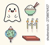 Cute Flat Vector Hungry Ghost Festival Icon Set