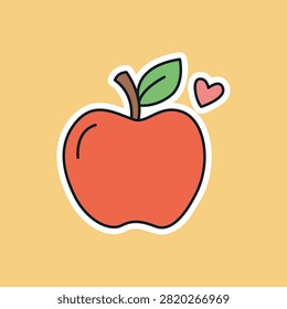 Cute flat vector illustration of a fresh red apple with a small heart, representing love for learning or teacher appreciation.
