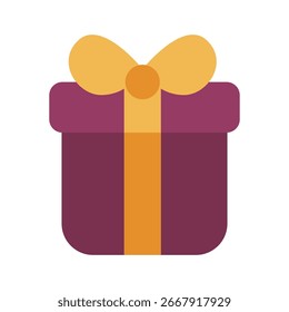 Cute flat vector illustration of gift box with yellow bow. Ideal for Christmas or birthday decor. Isolated