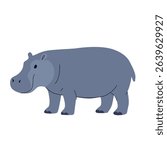 Cute flat vector illustration of a hippopotamus in a soft grayish blue tone. Simple and friendly design, ideal for childrens books, safari themes, or educational materials. Vector illustration