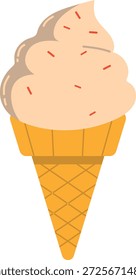 Ilustração vetor plana bonito de um cone de sorvete, perfeito para temas de sobremesa, desenhos de verão e visuais de comida doce.