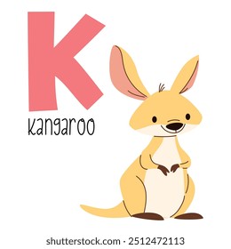 Linda Ilustración vectorial plana. Lindo canguro y letra K. Animales y letras del alfabeto 