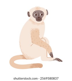 Cute flat vector illustration of a playful monkey. Safari animal. Wild jungle animal.