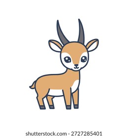 Ilustração vetorial plana bonita de um jovem antílope de frente voltado para um fundo isolado, caráter amigável da vida selvagem ideal para educação, marca e adesivos de crianças